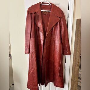 Burnt Orange Leather Trenchcoat/ Peacoat